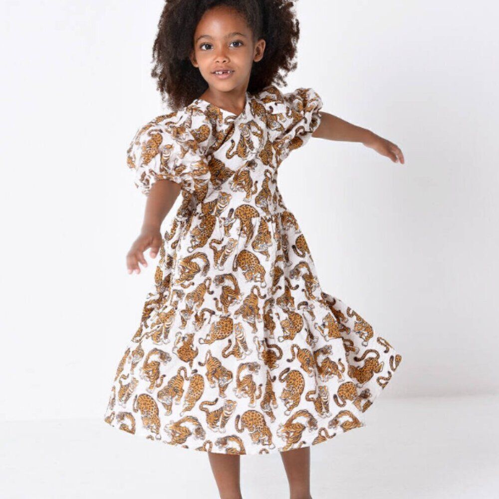 KENZO KIDS Baby Girl Ivory Brown Pink Pop Tiger Dress Size 18M